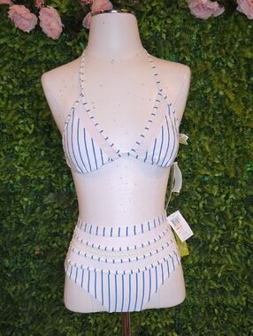 Gianni Bini White and Blue Striped High-Waist Bikini